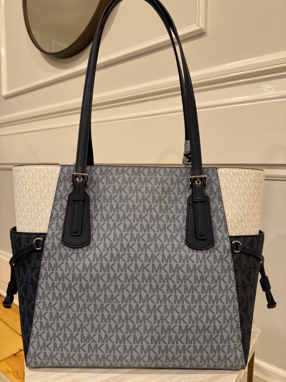 Michael Kors Bag Jet Set Signature Blue White Tote - Picture 7 of 17